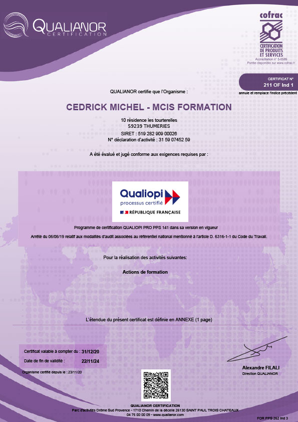 certificat qualiopi MCIS Formation